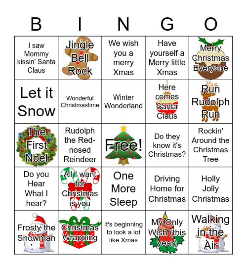 Christmas Song Bingo Card