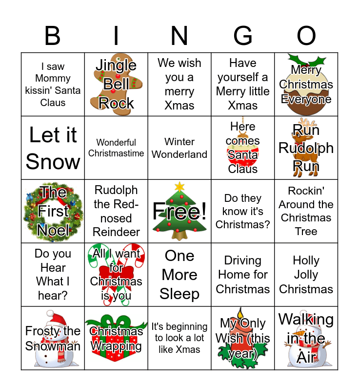 Christmas Song Bingo Card