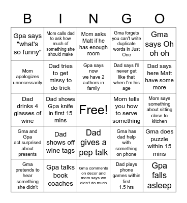 Family christmas 2020 Bingo Card