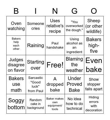 Great British Baking Show Bingo! Bingo Card