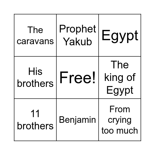 Prophet Yousef Bingo Card
