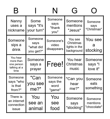 Family Bingo Card