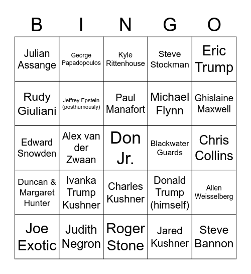 Trump Pardons Bingo Card
