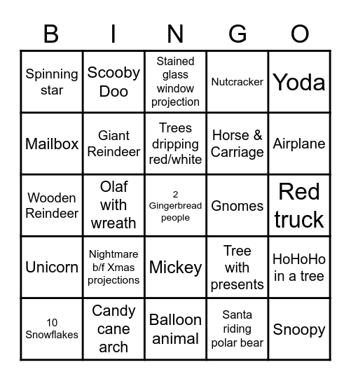 Blackburn Christmas Eve Bingo Card