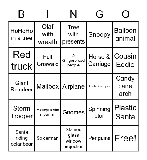 Blackburn Christmas Eve Bingo Card