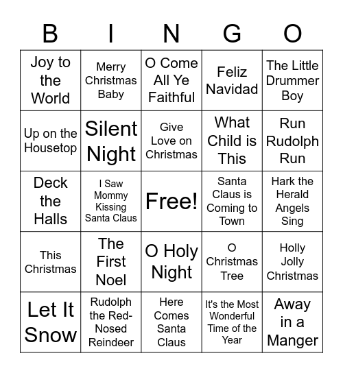 Here We Come a Caroling Bingo Card
