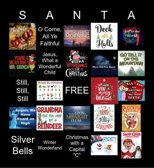Christmas Carol Bingo Card