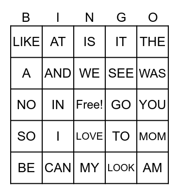 SIGHT WORDS Bingo Card