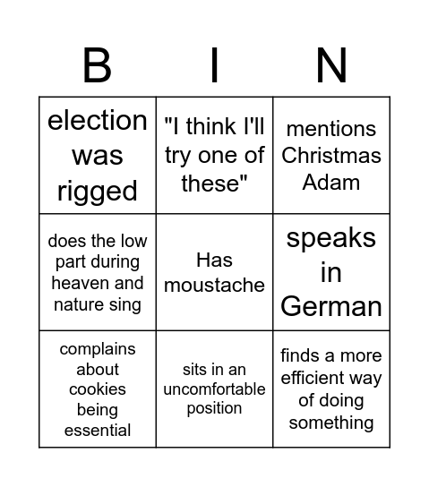 Dad Bingo Card