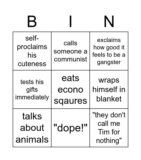 Tim Bingo Card