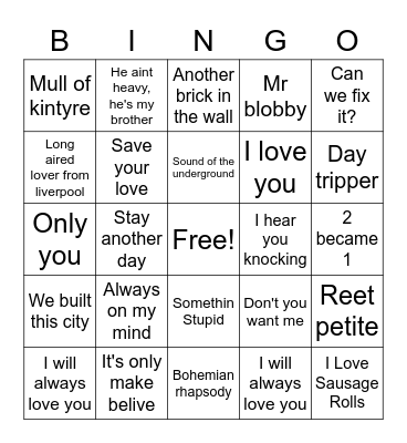 Christmas No. 1's Bingo Card