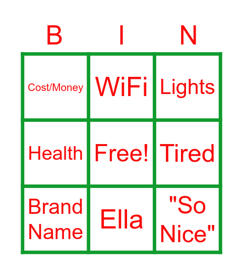 Christmas Eve 2020 Bingo Card