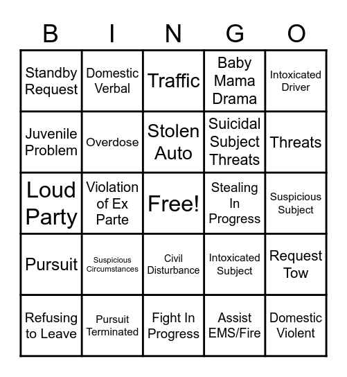 Dispatch Bingo Card