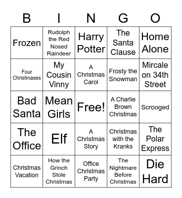 Christmas Family Bingo Card