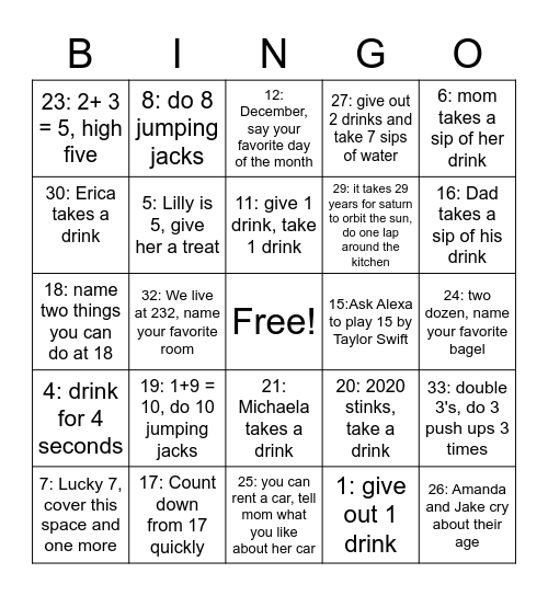 Resort Night Bingo Card