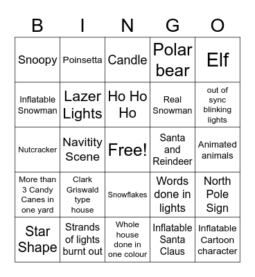 CHRISTMAS LIGHT BINGO Card