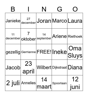 Sluysenbingo Card