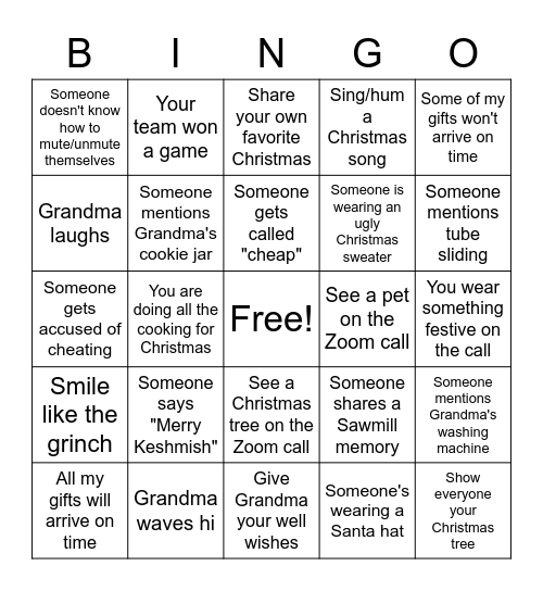 Family Christmas Bingo Card