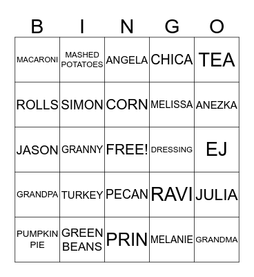 THANKSGIVING Bingo Card