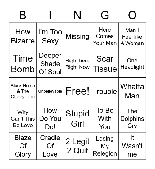 90s hits Bingo Card