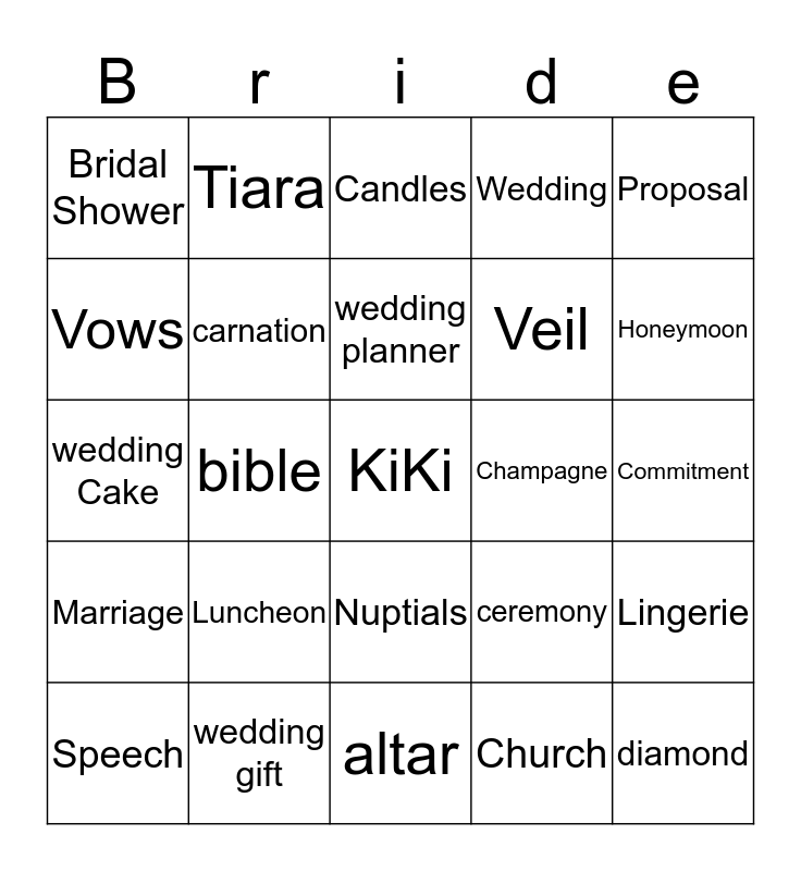 bride to be bingo