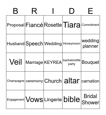BRIDE TO BE BINGO Card