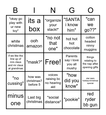 Christmas Day Bingo Card