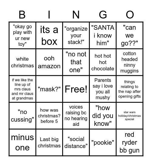 Christmas Day Bingo Card