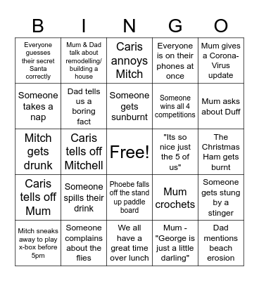 Family Christmas Bingo Card