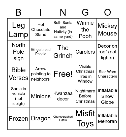 Krum Christmas Lights Bingo Card