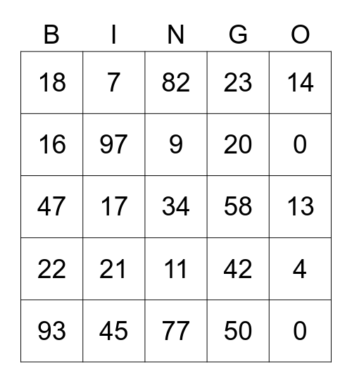 Bingo 90 Bingo Card