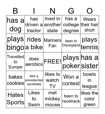 Holiday Bingo Card