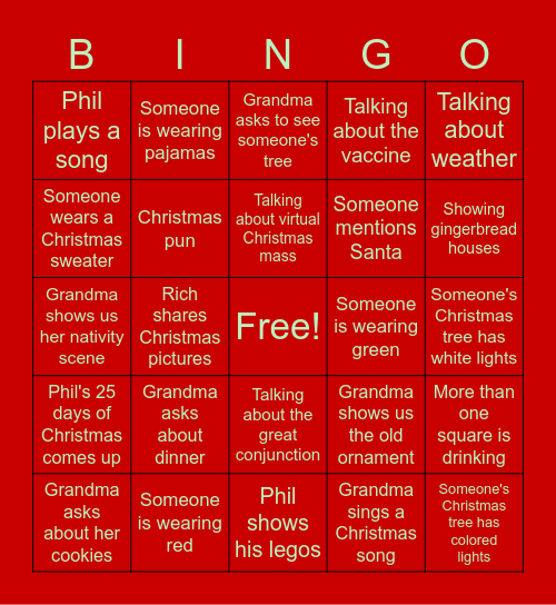 Wisneski Christmas Bingo Card