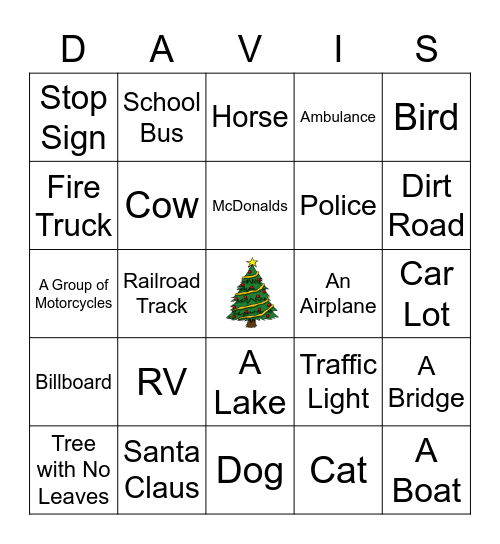 DAVIS FAMILY ROAD TRIP Bingo Card
