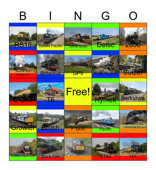 Railway Lines in the U.S.A, Canada  and Great Britain Bingo Card