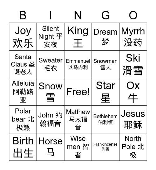 Family Christmas BINGO Card