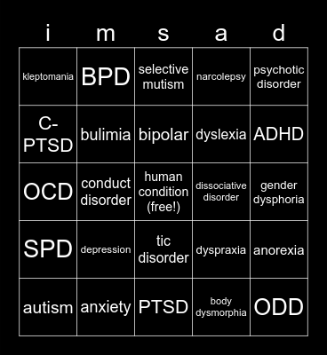 ✨mental illness bingo✨ Bingo Card