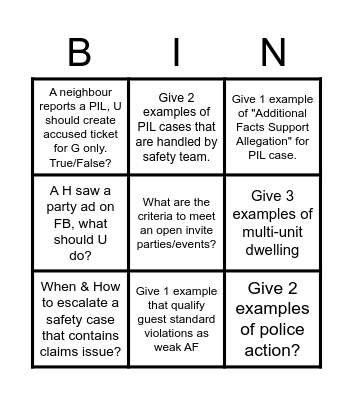 Q&A Bingo Card