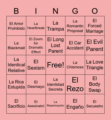 Telenovela Bingo! Bingo Card