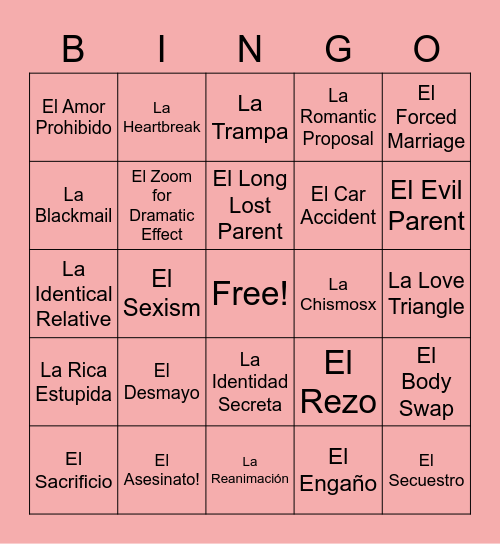 Telenovela Bingo! Bingo Card