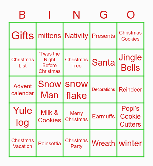 Christmas Bingo Card