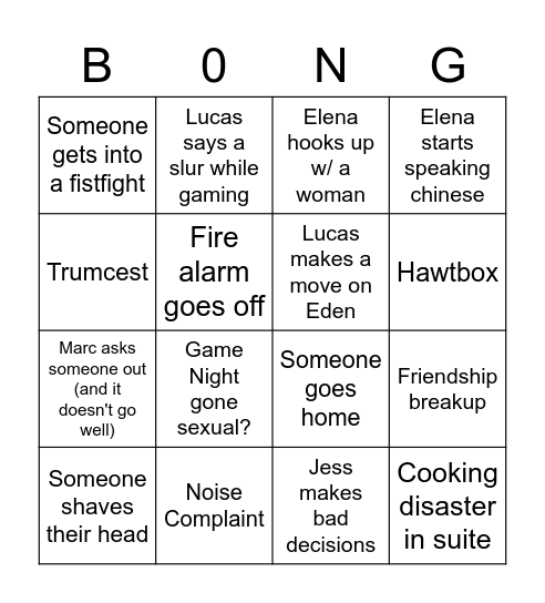 Return to Campus Bongers Bingo Card