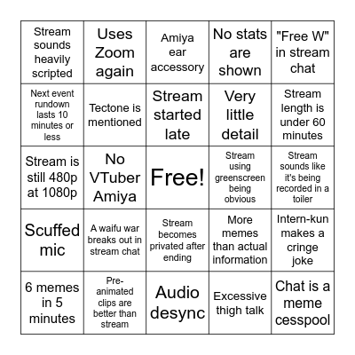 Bingo thingy Bingo Card