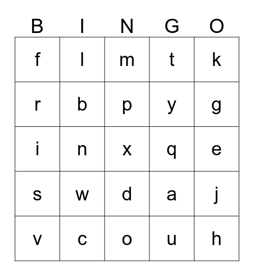 Letter Sounds Bingo Card