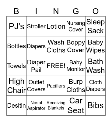 BINGO for Baby Pickett Bingo Card