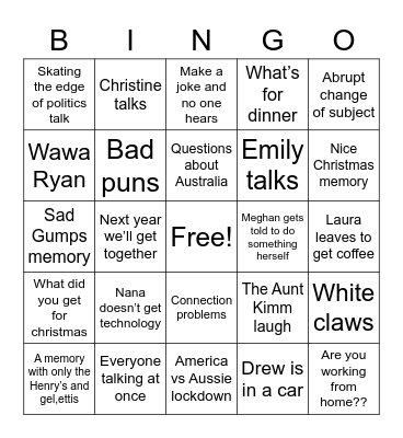 Christmas Zoom Bingo Card