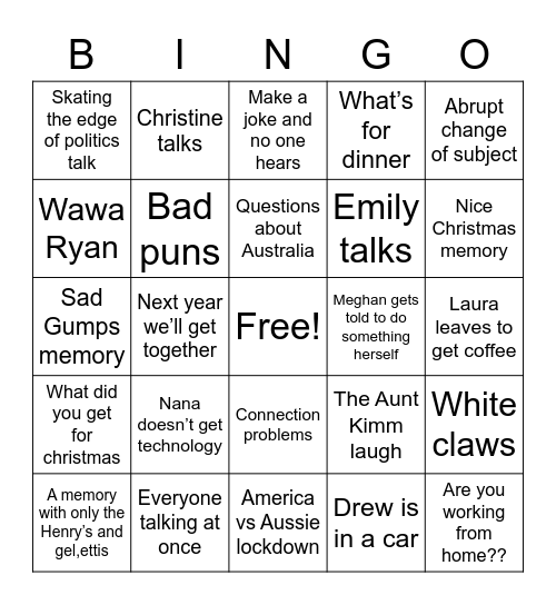 Christmas Zoom Bingo Card