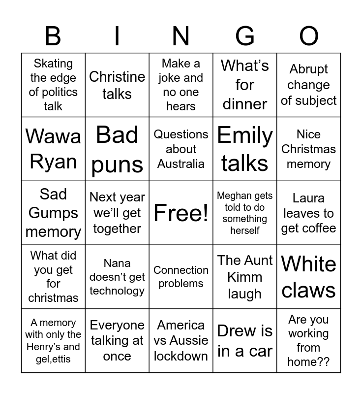 Christmas Zoom Bingo Card