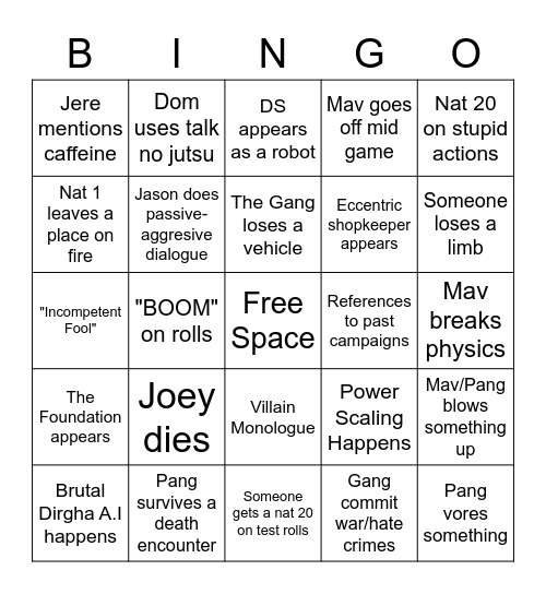 DM Bingo Card