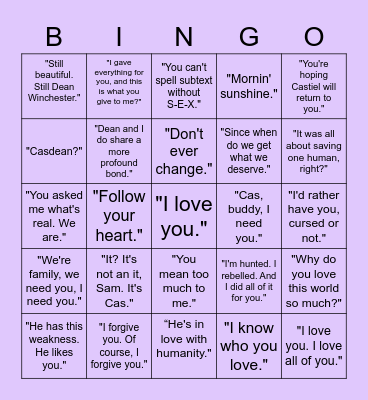 Destiel Bingo Card